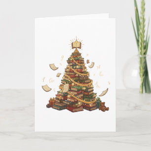 Whimsical Book Lover's Christmas Tree Literary Card