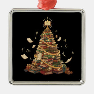  Whimsical Book Lover's Christmas Tree   Literary  Metal Ornament