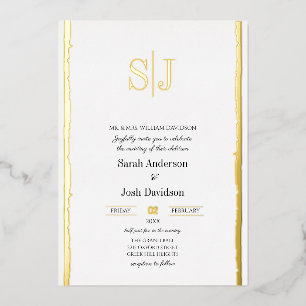 Whimsical Border Simple White Monogram Wedding