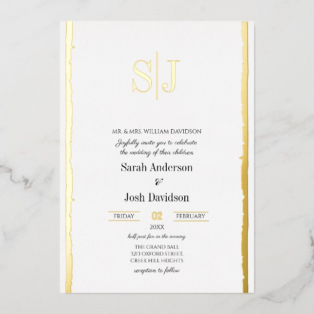 Whimsical Border Simple White Monogram Wedding (Front)