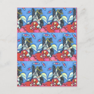WHIMSICAL BOSTON TERRIER CUPID, CUTE DOG VALENTINE HOLIDAY POSTCARD
