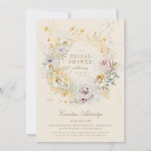 whimsical botanic wreath bridal shower invitation