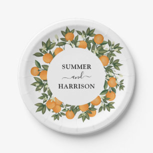 Whimsical Botanical Citrus Orange Garden Wedding Paper Plate