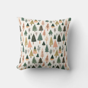 Whimsical Botanical Holiday Tree Pattern Throw Pillow