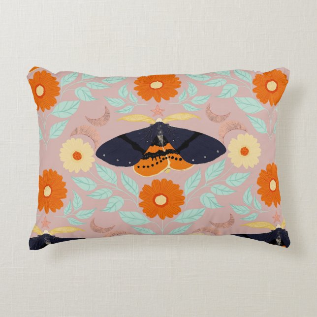 Whimsical Botanical Moth Collection | Cozy Art Accent Pillow (Front)