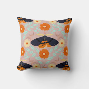 Whimsical Botanical Moth Collection   Cozy Art Throw Pillow