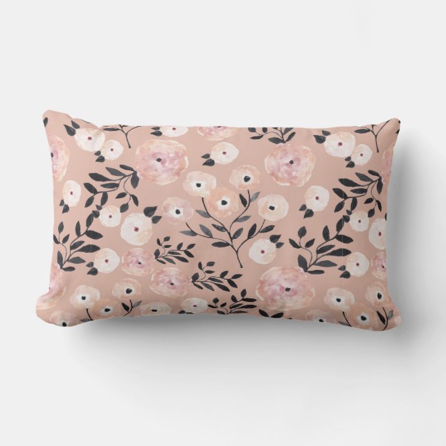 Whimsical Botanical Print Blush Pink Outdoor Lumbar Pillow (Front)