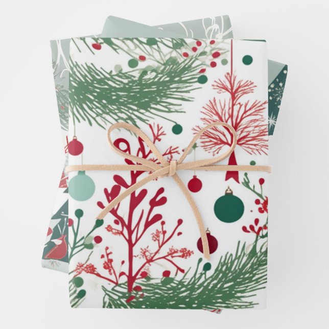Whimsical Boughs Designs, Unique Christmas Gift Wrapping Paper Sheet (In situ)