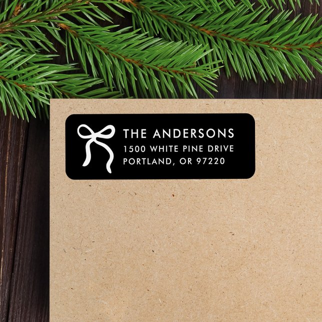 Whimsical Bow Black Christmas Return Address (Creator Uploaded)