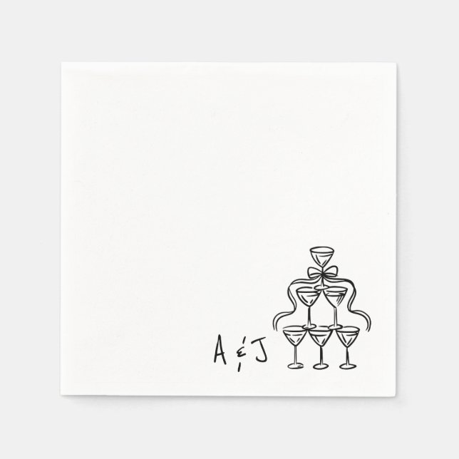 Whimsical Bow Cocktail Tower Wedding Napkins (Front)