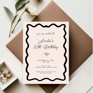 Whimsical Bow cursive border 30th birthday Invitation