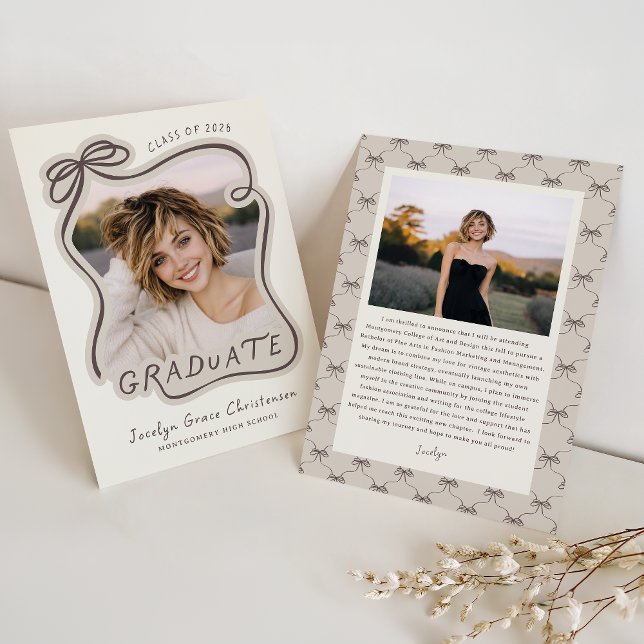 Whimsical Bow Frame Future Plans Graduation Invitation (Front and Back View)