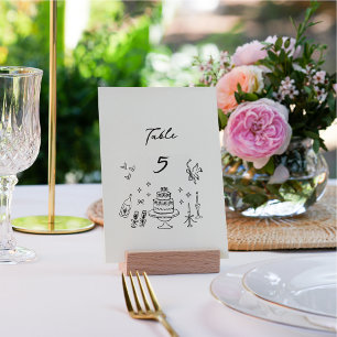 Whimsical Bow, hand drawn wedding  Table Number