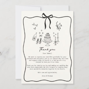 Whimsical Bow, hand drawn wedding thank you card