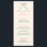 Whimsical Bow Personalizable Handwritten Menu<br><div class="desc">Whimsical bridal shower menu featuring a beautiful hand drawn bow in a fun and playful style,  accompanied by a casual,  handwritten font in a fun colour scheme of green and coral. This menu can be customized with the guest's name.</div>