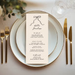 Whimsical Bow Personalizable Handwritten Menu<br><div class="desc">Whimsical bridal shower menu featuring a beautiful hand drawn bow in a fun and playful style,  accompanied by a casual,  handwritten font in a neutral colour scheme of dark grey on ecru. This menu can be customized with the guest's name.</div>