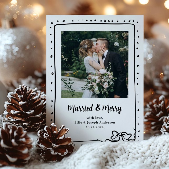 Whimsical Bow | Photo Married and Merry Newlywed Holiday Card (Creator Uploaded)