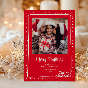Whimsical Bow Photo Merry Christmas Red Holiday Card