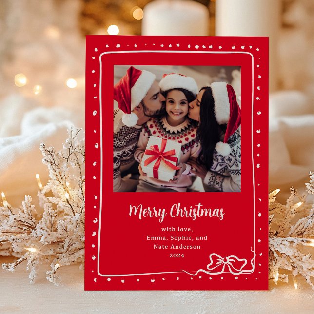 Whimsical Bow | Photo Merry Christmas Red Holiday Card (Creator Uploaded)