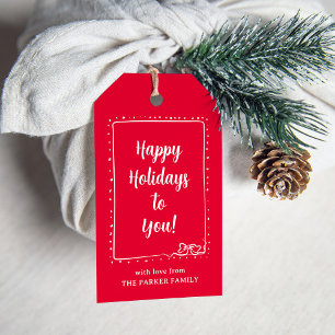 Whimsical Bow   Red and White Happy Holidays Gift Tags