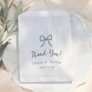 Whimsical Bow Retro Blue Simple Wedding Thank You Favour Bag