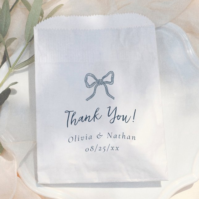 Whimsical Bow Retro Blue Simple Wedding Thank You Favour Bag (Creator Uploaded)