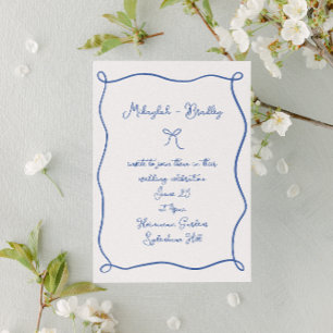 Whimsical Bow & Ribbons French Blue Wedding Invitation