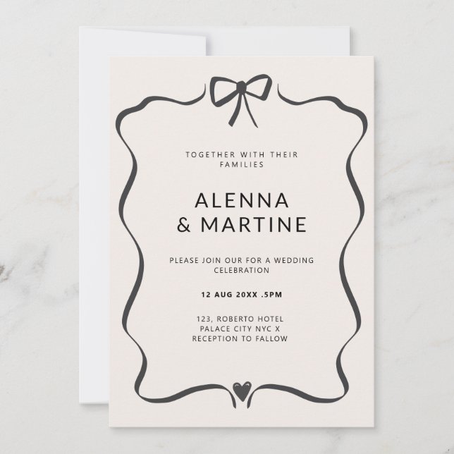 Whimsical Bow Romance Wedding Invitation (Front)