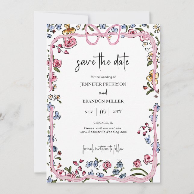 Whimsical Bow Save the Date Photo Invitation (Back)