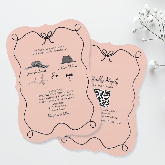 Whimsical Bow-Tie QR Wedding Invite – Curved (Creator Uploaded)