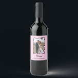 Whimsical Bow | Wavy Blush Pink and Black Photo Wine Label<br><div class="desc">These adorable wine labels feature your favourite photo in a trendy,  black wavy frame with a whimsical bow,  on a chic blush pink background. Modern script says "Cheers." Perfect for any special occasion from the Christmas holidays to a bridal shower or New Year's Eve.</div>