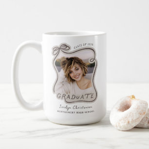 Whimsical Bow Wavy Frame Photo Graduation Coffee Mug