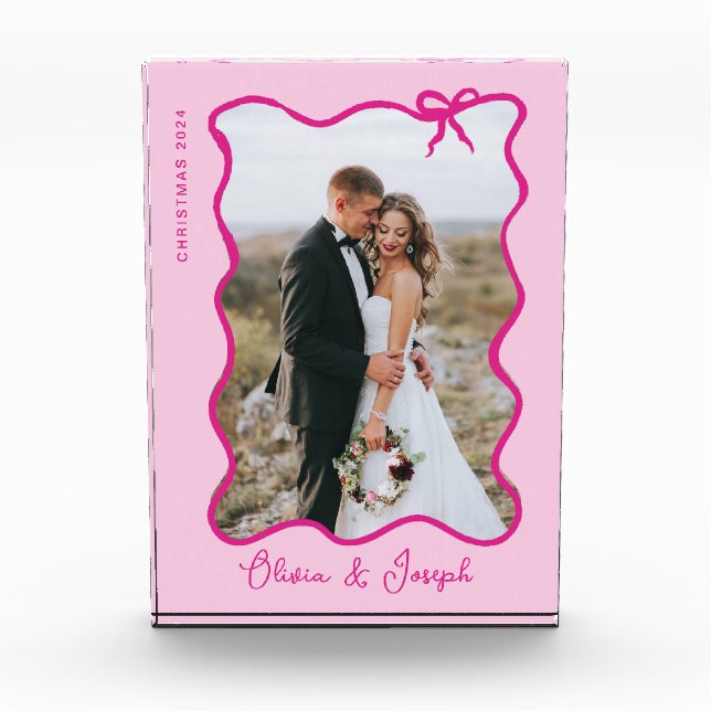Whimsical Bow | Wavy Pink Photo Frame Block (Front)