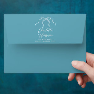 Whimsical Bow Wedding Blue Return Address Envelope