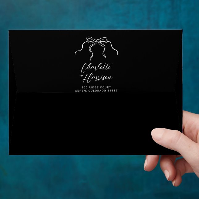Whimsical Bow Wedding Return Address Envelope (Hand)