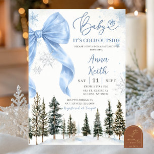 Whimsical Bow Winter Boy Baby Shower Invitation