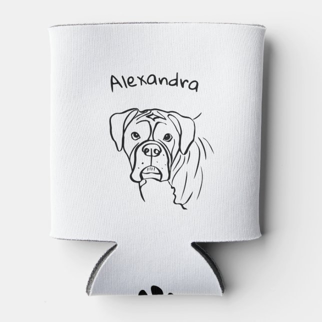 Whimsical Boxer: Editable Text Line Art Can Cooler (Front)