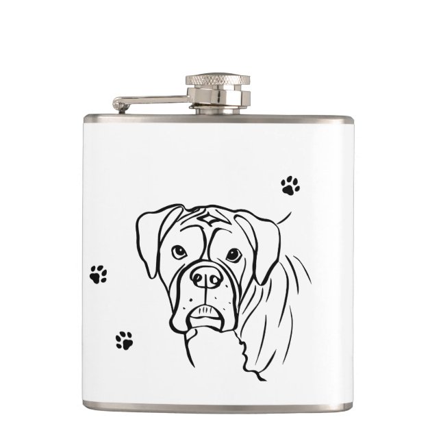 Whimsical Boxer: Editable Text Line Art Hip Flask (Front)