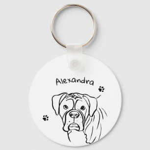 Whimsical Boxer: Editable Text Line Art Keychain