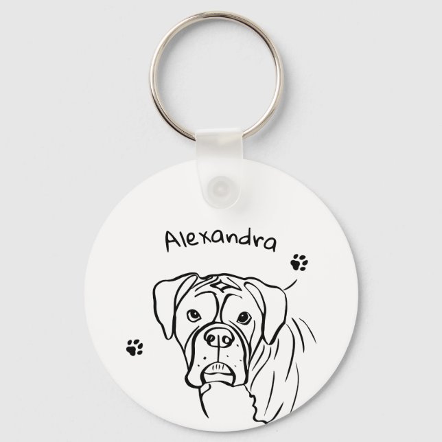 Whimsical Boxer: Editable Text Line Art Keychain (Front)