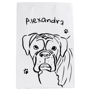 Whimsical Boxer: Editable Text Line Art Medium Gift Bag