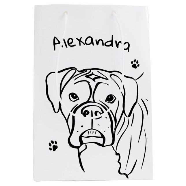 Whimsical Boxer: Editable Text Line Art Medium Gift Bag (Front)