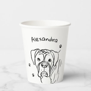 Whimsical Boxer: Editable Text Line Art Paper Cups