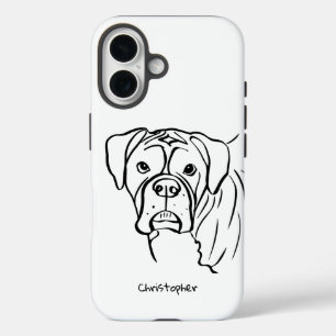 Whimsical Boxer: Editable Text Line Art Phone Cas iPhone 16 Case