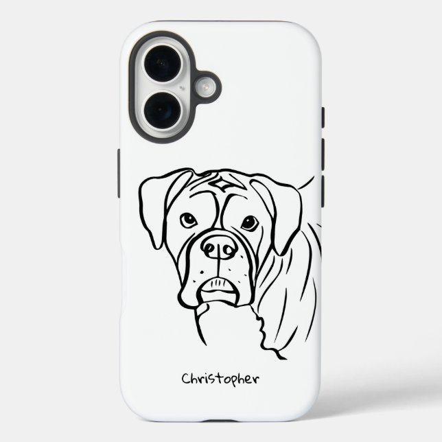 Whimsical Boxer: Editable Text Line Art Phone Cas Case-Mate iPhone Case (Back)
