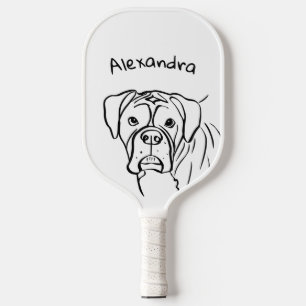 Whimsical Boxer: Editable Text Line Art Pickleball Paddle