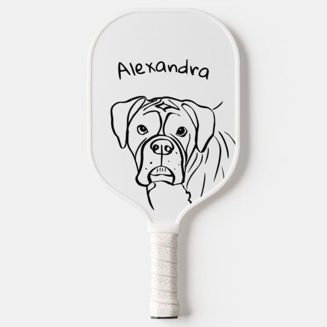 Whimsical Boxer: Editable Text Line Art Pickleball Paddle (Front)