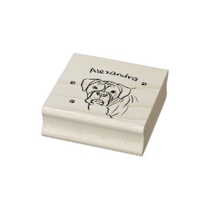 Whimsical Boxer: Editable Text Line Art Rubber Stamp