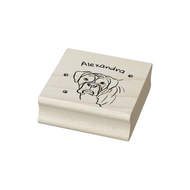 Whimsical Boxer: Editable Text Line Art Rubber Stamp (Stamp)