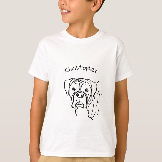 Whimsical Boxer: Editable Text Line Art T-Shirt (Front)